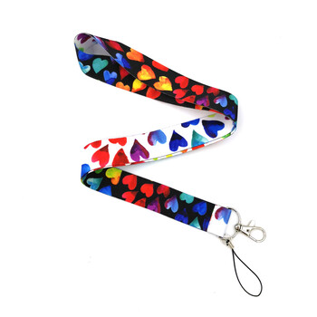 1 σετ Χρώμα Rainbow heart love Wristlet Funny art Λουράκι κλειδιού λαιμού για κλειδιά τηλεφώνου Κάρτα ταυτότητας Κορδέλες κινουμένων σχεδίων