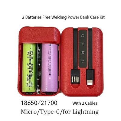 Powerbank Case Kit Micro Type-C USB portok Powerbank Shell 2*18650/21700 Akkumulátortöltő Barkácsolás Power Bank Box Shell 2 kábellel