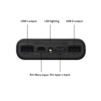 Κάλυμμα θήκης LED Powerbank 6*18650 Μπαταρία Micro Type C Θύρες USB Ψηφιακή οθόνη LED Εξαρτήματα κιτ Power Bank Εξωτερικός φορτιστής