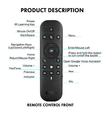 Νέο G60S Pro BT Wireless Voice Remote Control 2.4G BT5.0 Dual Mode Air Mouse IR Learning with Backlit Light For Android TV Box