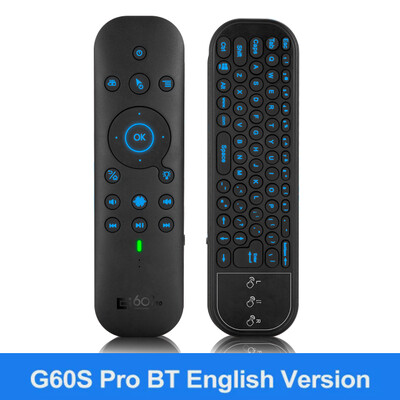 Naujas G60S Pro BT belaidis balso nuotolinio valdymo pultas 2.4G BT5.0 dviejų režimų oro pelė IR mokymasis su apšviesta apšvietimu, skirta Android TV priedėliui