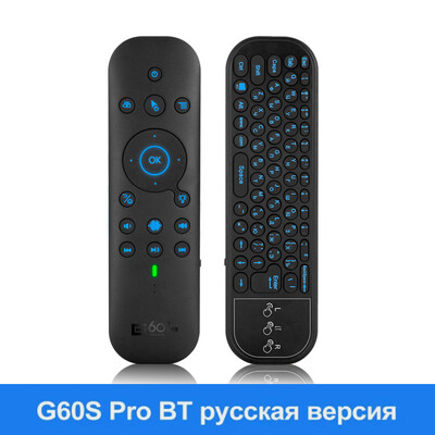 Naujas G60S Pro BT belaidis balso nuotolinio valdymo pultas 2.4G BT5.0 dviejų režimų oro pelė IR mokymasis su apšviesta apšvietimu, skirta Android TV priedėliui