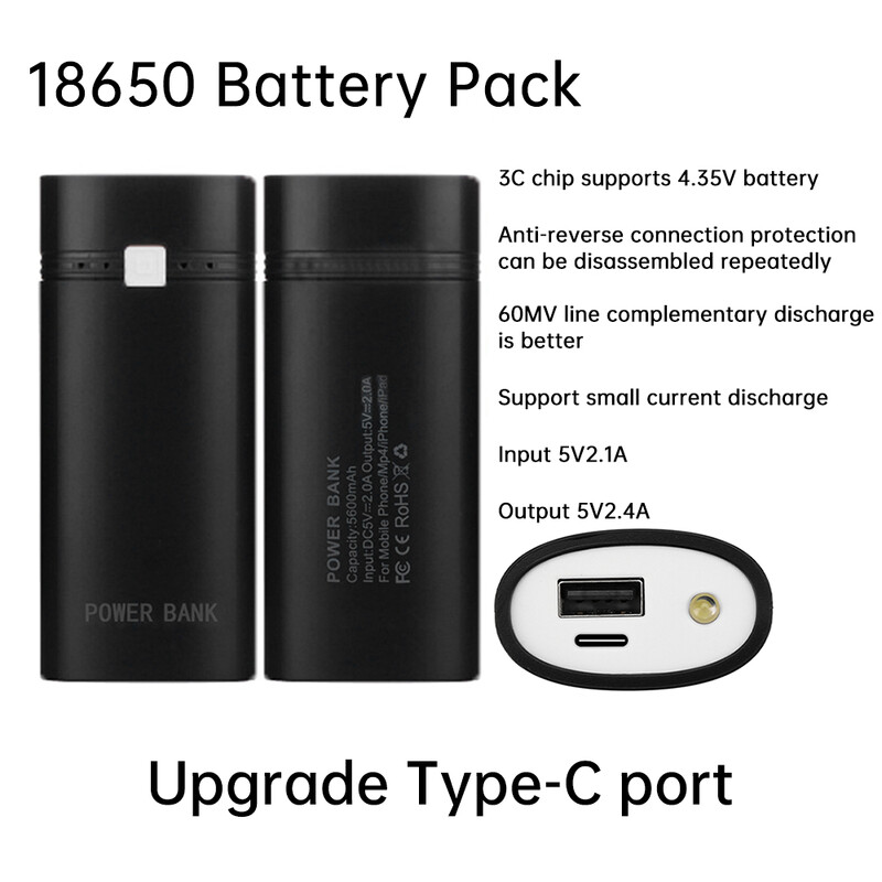 DIY 2x18650 prijenosna kutija za punjač baterija Power Bank Box Kit 5V 2A TYPE-C Kućište mobilnog napajanja Anti-Reverse Connection