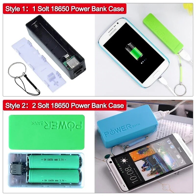 1/2 utora 18650 Power Bank torbica 5V 1A USB punjač baterije Kutija Mini Kit za pohranu DIY kutija za pametni telefon MP3 elektroničko punjenje