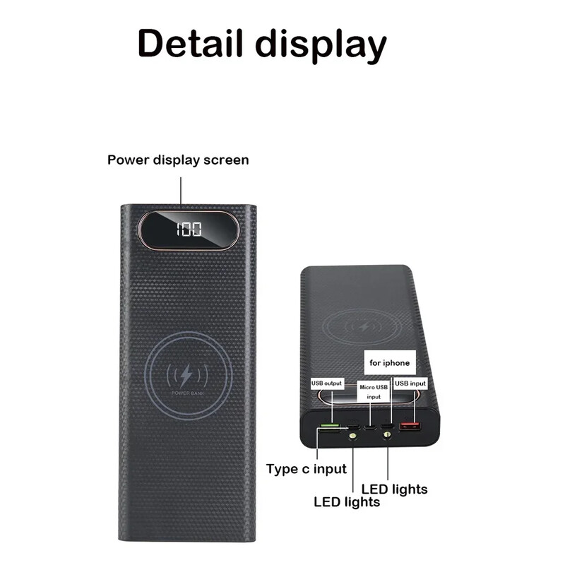 21700 Фенерче Батерия Зарядно устройство Кутия Power Bank Държач Направи си сам Shell Case Dual USB 8x21700 Battery Shell Storage Organize