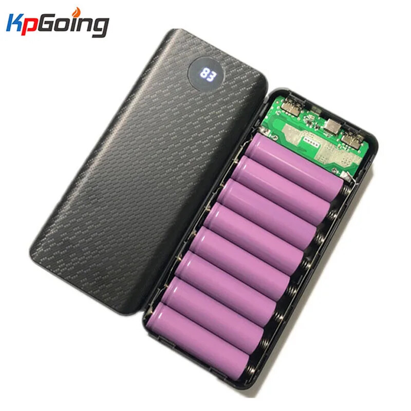 8x18650 skaitmeninis ekranas Power Bank Battery Box Nešiojamas „pasidaryk pats“ rinkinys mobiliojo akumuliatoriaus įkroviklio dėžutė mobiliojo telefono įkroviklio korpusas, skirtas „iPhone“