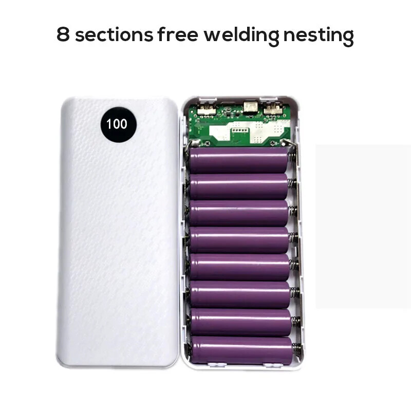8x18650 skaitmeninis ekranas Power Bank Battery Box Nešiojamas „pasidaryk pats“ rinkinys mobiliojo akumuliatoriaus įkroviklio dėžutė mobiliojo telefono įkroviklio korpusas, skirtas „iPhone“
