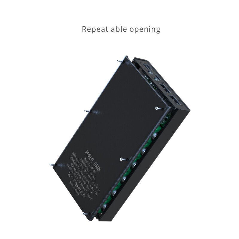 6* 18650 Power Bank dėklas, belaidis greito įkrovimo PD CX6, skirtas išmaniojo telefono įkrovimui žibintuvėlis, dvigubas USB „pasidaryk pats“ baterijų laikymo dėžutės