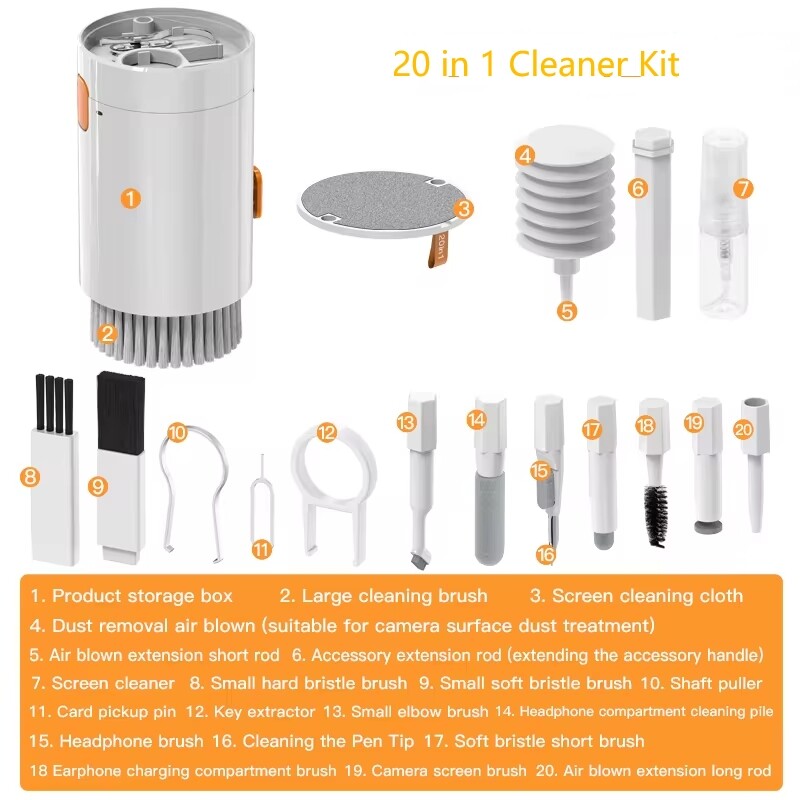 20 in 1/8 in 1 Cleaner Kit Skaitmeninių fotoaparatų ausinės Mobiliojo telefono valymo įrankis Nešiojamojo kompiuterio klaviatūros švarus rašiklio rinkinys Clean Brush Puller
