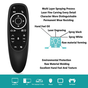 G10S Universal Voice Remote Control 2.4G Wireless Backlit IR Learning with Gyroscope Air Mouse Control για υπολογιστή Android TV