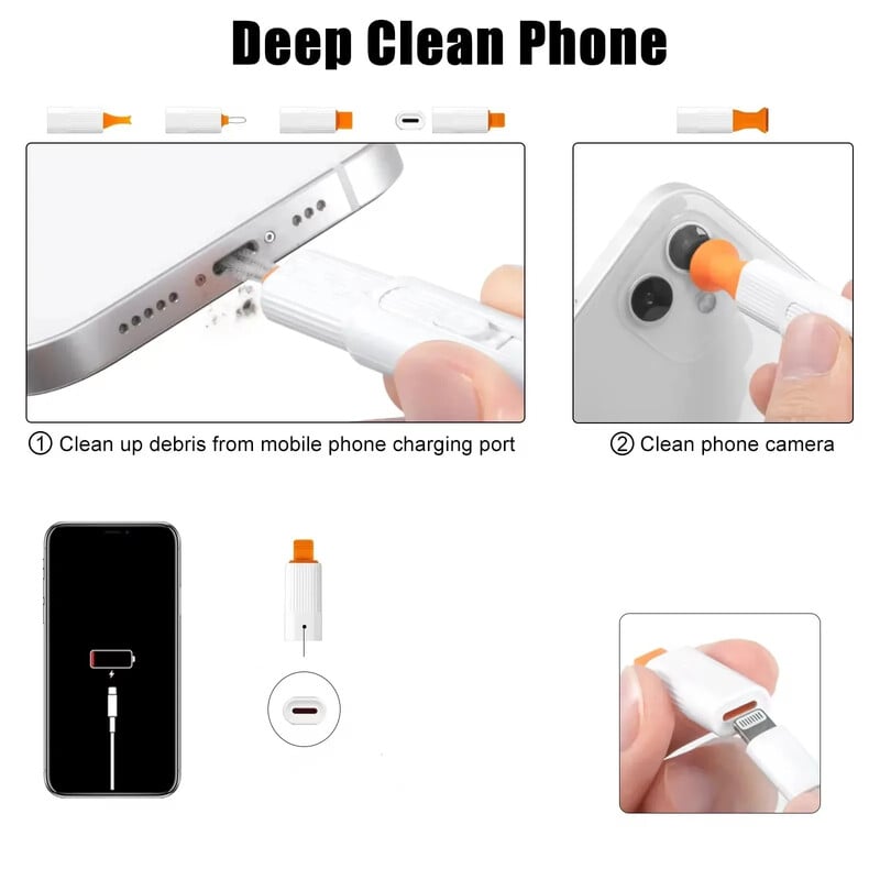 Puhastushari iPhone Airpodidele Telefoni pesa laadimisport Kõrvaklappide puhastuspulk Sülearvuti klaviatuur Digikaamera objektiivi puhastuskomplekt