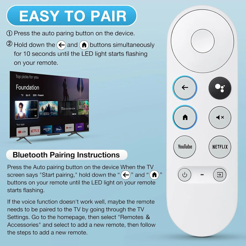 G9N9N Zamjenski glasovni daljinski upravljač Kompatibilan s Google Chromecast 4K Snow Smart TV Streaming Stick Remote G9N9N
