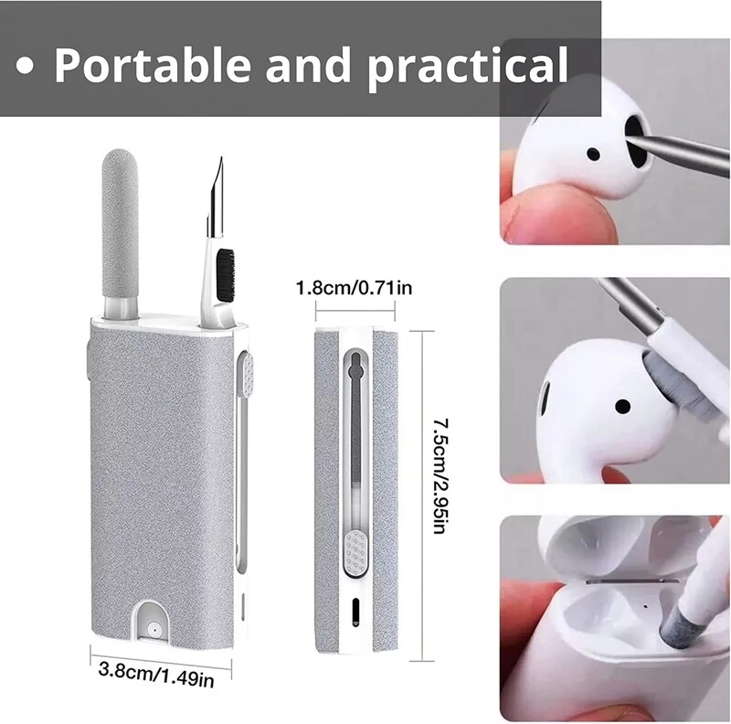 Viis-ühes puhastuskomplekt Sülearvuti ekraanipuhastuskomplekt Multifunktsionaalne juhtmevabade kõrvaklappide puhastustööriist Lphone laadimispordi jaoks