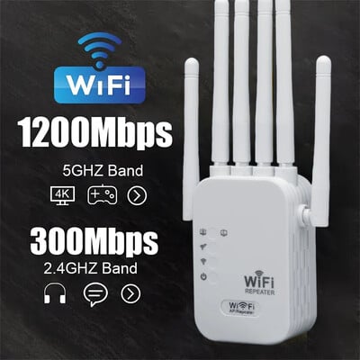 5G 1200Mbps WiFi ретранслатор Wifi усилвател на сигнала Wifi Extender Network Wi fi Booster 2.4G 5Ghz безжичен Wi-fi ретранслатор с голям обхват