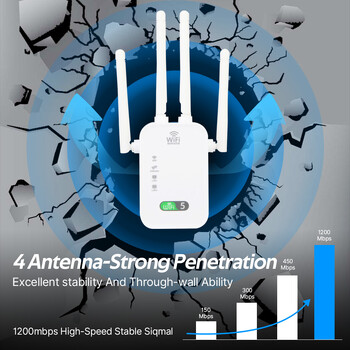 1200Mbps ασύρματος επαναλήπτης WiFi 2.4G/5G Ενισχυτής Επέκτασης Σήματος Διπλής ζώνης WiFi 5 Ενισχυτής Δίκτυο Σήματος μεγάλης εμβέλειας Δρομολογητής WiFi