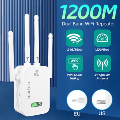 1200Mbps безжичен WiFi ретранслатор 2.4G/5G двубандов усилвател на сигнала WiFi 5 усилвател Мрежа за дълъг обхват на сигнала WiFi рутер