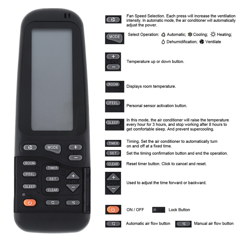 Daljinski upravljač klima uređaja s velikom udaljenošću upravljanja Pogodan za Airwell Electra Elco RC-3 RC-4HL RC-4 RC RC-41RC RC-4I-1