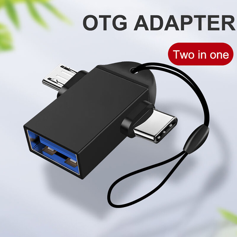 Dva u jednom OTG adapter, USB 3.0 ženski na mikro USB muški i USB C muški konektor, aluminijska legura u pokretu, pretvarač flash diska