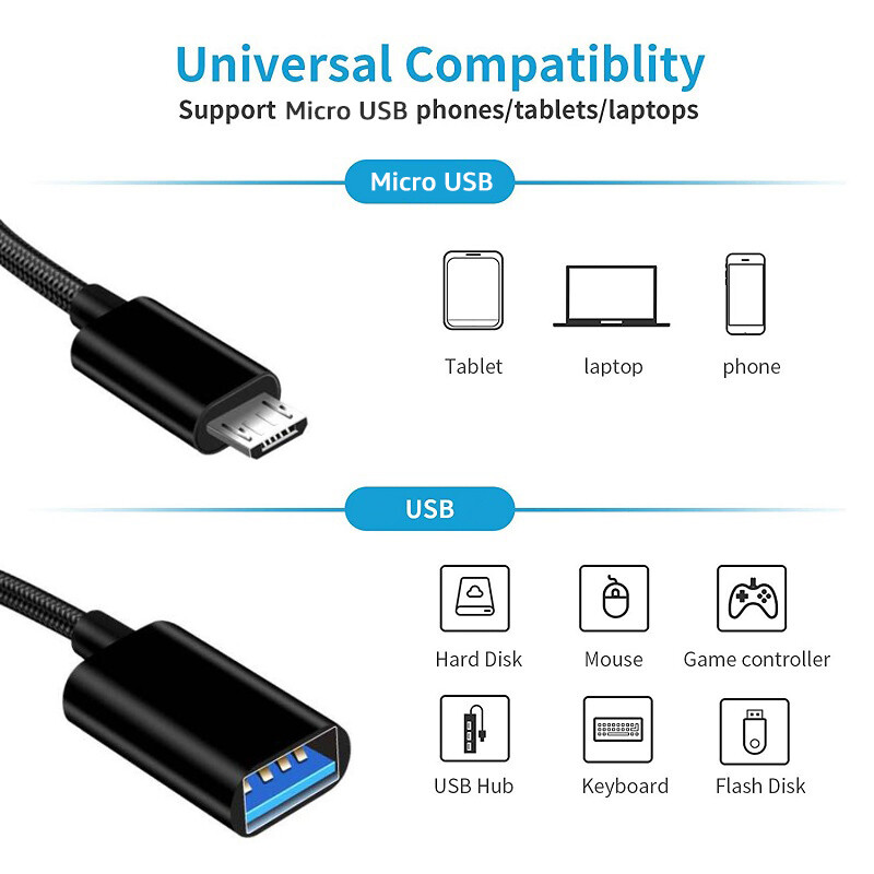 Micro USB OTG адаптер Micro USB мъжки към USB 2.0 женски кабелен адаптер за Samsung Huawei Xiaomi Android телефон USB флаш устройство