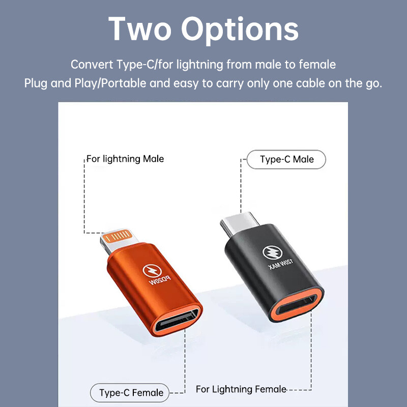 За мълния женски към тип C USB мъжки адаптер PD 30W 27W iOS Кабел за бързо зареждане за iPhone 15 14 Pro Max iPad mini Air USB-C