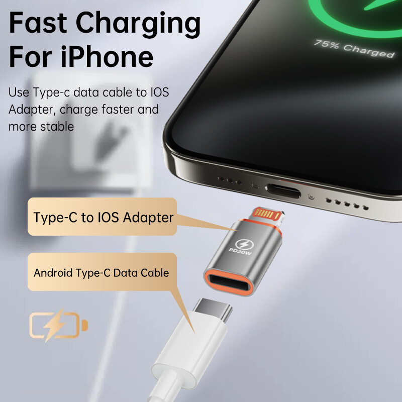 За мълния женски към тип C USB мъжки адаптер PD 30W 27W iOS Кабел за бързо зареждане за iPhone 15 14 Pro Max iPad mini Air USB-C