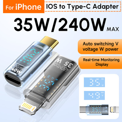 35 W Lightning Female-USB C töltőadapter iPhone-hoz 15 14 13 12 Pro Max Type C 8Pin töltési teljesítmény teszter csatlakozó