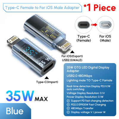 35W za Lightning ženski na USB C adapter punjača za IPhone 15 14 13 12 Pro Max tip C 8Pin priključak za ispitivanje snage punjenja