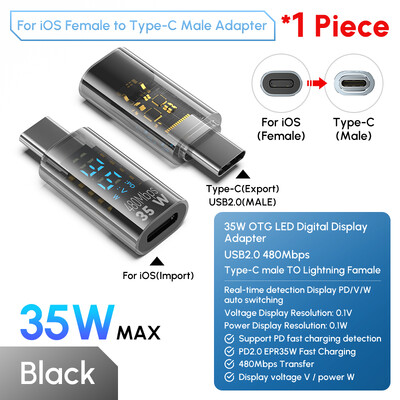 35W za Lightning ženski na USB C adapter punjača za IPhone 15 14 13 12 Pro Max tip C 8Pin priključak za ispitivanje snage punjenja