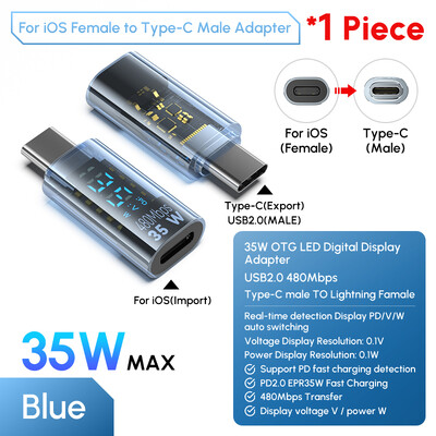 35W za Lightning ženski na USB C adapter punjača za IPhone 15 14 13 12 Pro Max tip C 8Pin priključak za ispitivanje snage punjenja