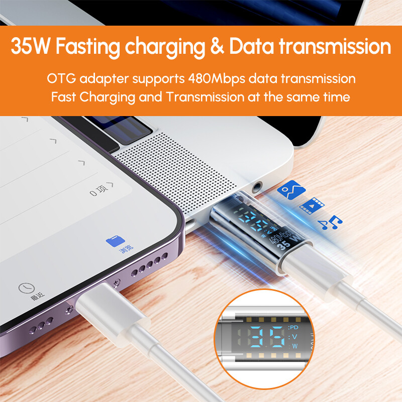 35W za Lightning ženski na USB C adapter punjača za IPhone 15 14 13 12 Pro Max tip C 8Pin priključak za ispitivanje snage punjenja