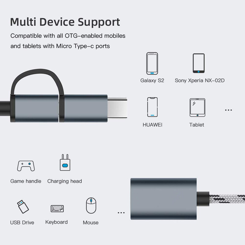 Adaptor OTG 2 în 1 Tip C Cablu adaptor Micro USB la USB 3.0 Cablu de transfer de date USB-C pentru conector OTG Xiaomi Redmi Samsung