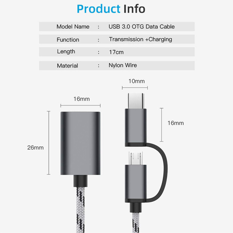 Adaptor OTG 2 în 1 Tip C Cablu adaptor Micro USB la USB 3.0 Cablu de transfer de date USB-C pentru conector OTG Xiaomi Redmi Samsung