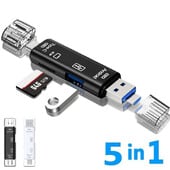 5 viename daugiafunkcis USB 2.0 tipo C/Usb/Micro USB /TF/SD atminties kortelių skaitytuvas OTG USB skaitytuvo kortelės adapteris Mobiliojo telefono priedai
