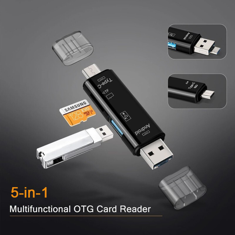 5 viename daugiafunkcis USB 2.0 tipo C/Usb/Micro USB /TF/SD atminties kortelių skaitytuvas OTG USB skaitytuvo kortelės adapteris Mobiliojo telefono priedai