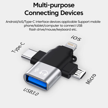 Προσαρμογέας Olaf 3 σε 1 OTG USB3.0 σε Micro USB/Type C/Lightning Converter για iPhone Xiaomi Samsung Mouse Keyboard U Flash drive