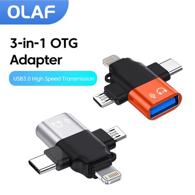 Olaf 3 az 1-ben OTG adapter USB3.0-Micro USB/C típusú/Lightning konverter iphone-hoz Xiaomi Samsung Mouse Keyboard U Flash meghajtó