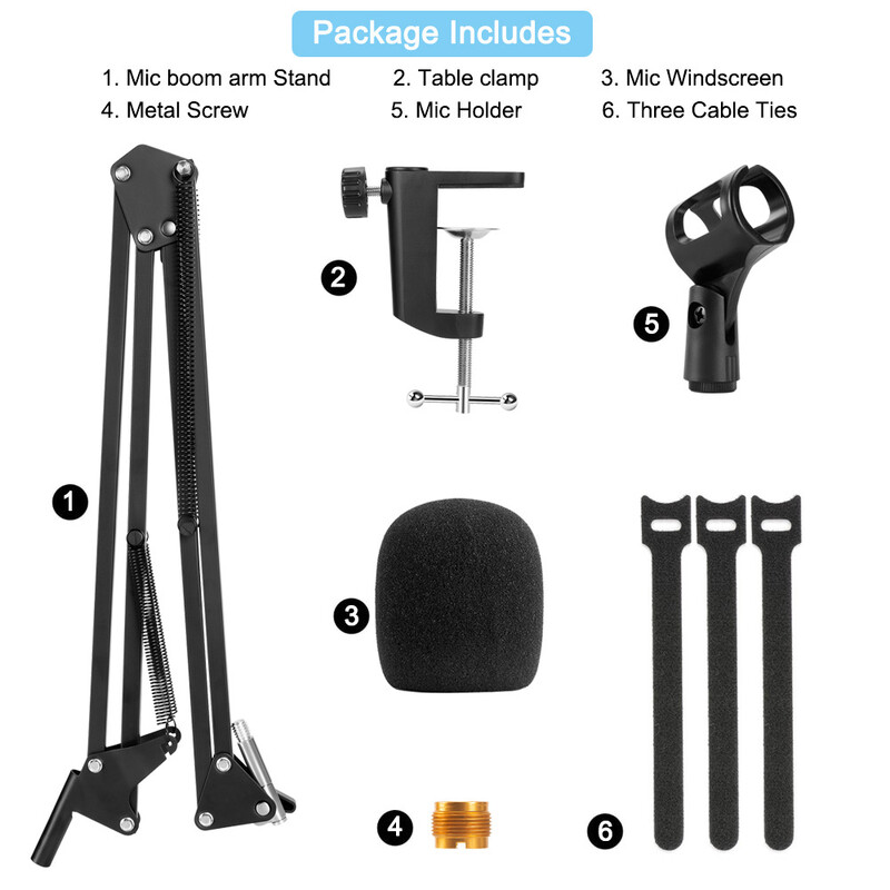 NB-35 stalak za mikrofon, stolni podesivi ovjes, stalak za škare za Blue Yeti Blue Snowball ICE s mikrofonom, vjetrobran