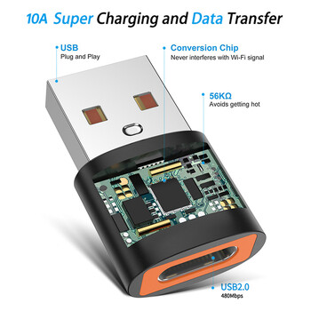 10A Προσαρμογέας Otg Τύπος C σε USB Μετατροπέας Καλώδιο σύνδεσης προσαρμογέα Tipoc για Xiaomi 12 11 Samsung S22 Iphone 14 13 Oneplus 10pro