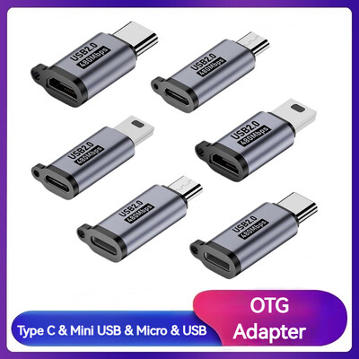 Προσαρμογέας αλουμινίου Mini USB Type C Μετατροπέας φόρτισης μεταφοράς δεδομένων Micro USB USB-C OTG για κάμερα τηλεφώνου Tablet Notebook U Disk