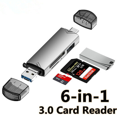 Cititor de carduri Otg tip C 6 în 1 Mini adaptor USB 3.0 Micro SD Convertor de unitate flash USB TF Accesorii pentru telefonul mobil