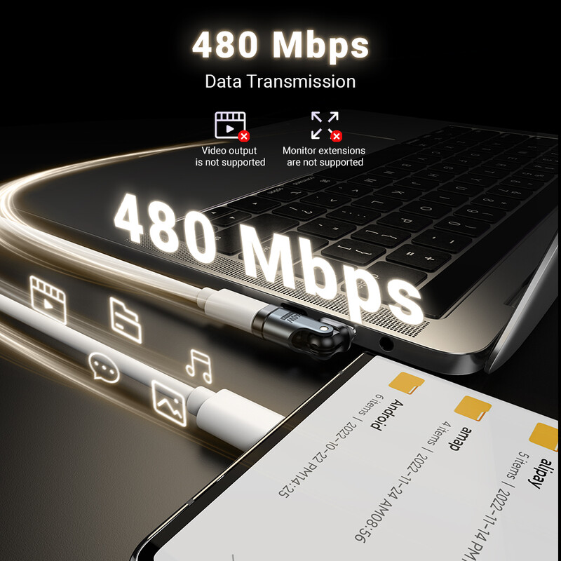 AUFU 240W USB Tip C na USB C Adapter Kabel za brzo punjenje od 180 stupnjeva, Adapter Tip C muško-ženski pretvarač za Macbook Samsung