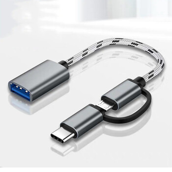 2 в 1 USB 3.0 OTG адаптерен кабел за Samsung Nylon Braid Micro USB Type C Адаптер за синхронизиране на данни за Huawei за MacBook Type-C OTG