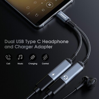 USB Type C сплитер за iPhone 15 USB C към Type C адаптер за слушалки PD 60W бързо зареждане AUX аудио кабел за Samsung S23 Ultra