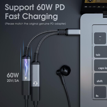 USB Type C сплитер за iPhone 15 USB C към Type C адаптер за слушалки PD 60W бързо зареждане AUX аудио кабел за Samsung S23 Ultra