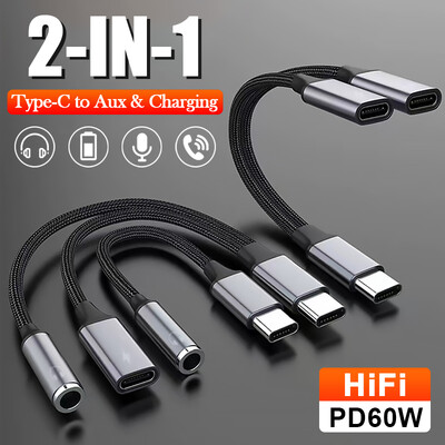 C típusú USB-elosztó iPhone 15-höz USB C-C típusú fejhallgató-adapter PD 60 W-os gyorstöltő AUX audiokábel Samsung S23 Ultra-hoz