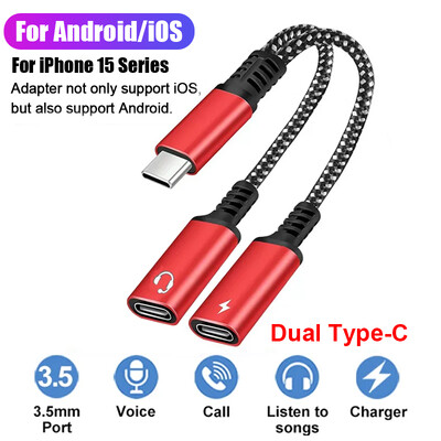 USB tip C razdjelnik za iPhone 15 USB C na tip C adapter za slušalice PD 60W brzo punjenje AUX audio kabel za Samsung S23 Ultra