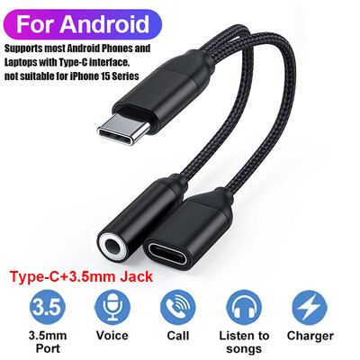 USB tip C razdjelnik za iPhone 15 USB C na tip C adapter za slušalice PD 60W brzo punjenje AUX audio kabel za Samsung S23 Ultra