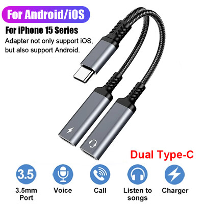 USB tip C razdjelnik za iPhone 15 USB C na tip C adapter za slušalice PD 60W brzo punjenje AUX audio kabel za Samsung S23 Ultra