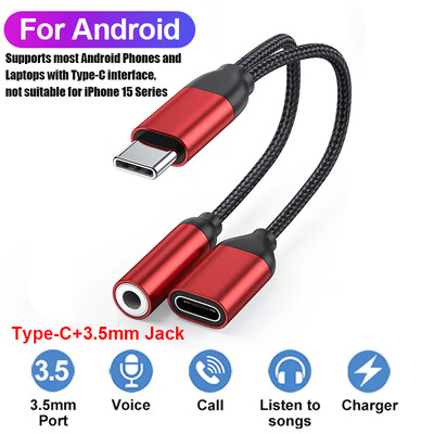 USB tip C razdjelnik za iPhone 15 USB C na tip C adapter za slušalice PD 60W brzo punjenje AUX audio kabel za Samsung S23 Ultra