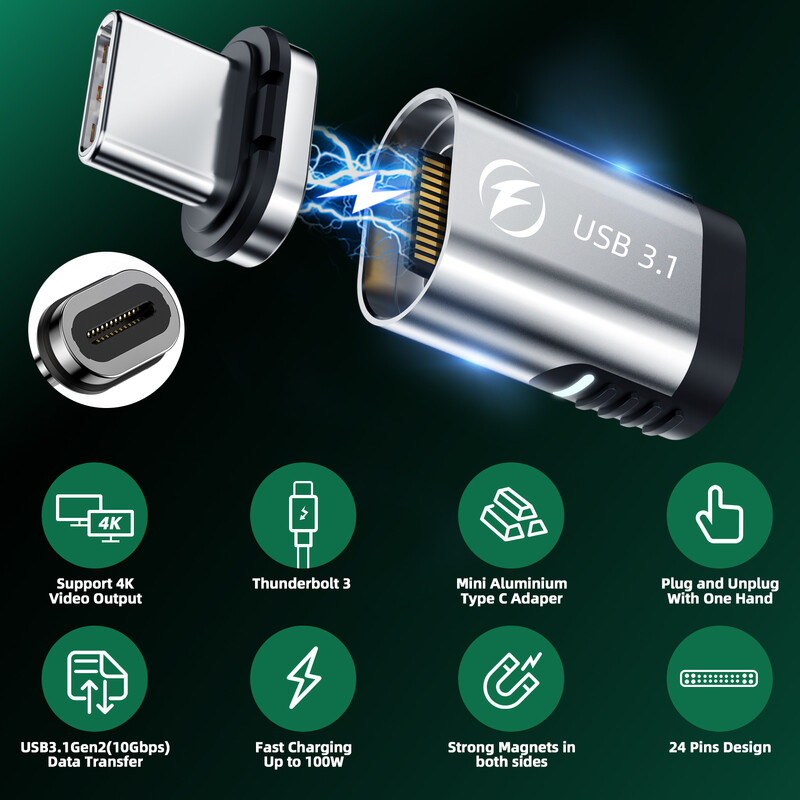 ANMONE 100W USB C magnetski adapter 24 pina USB PD brzo punjenje magneta tipa C pretvarač podataka USBC konektor za MacBook Pro Air